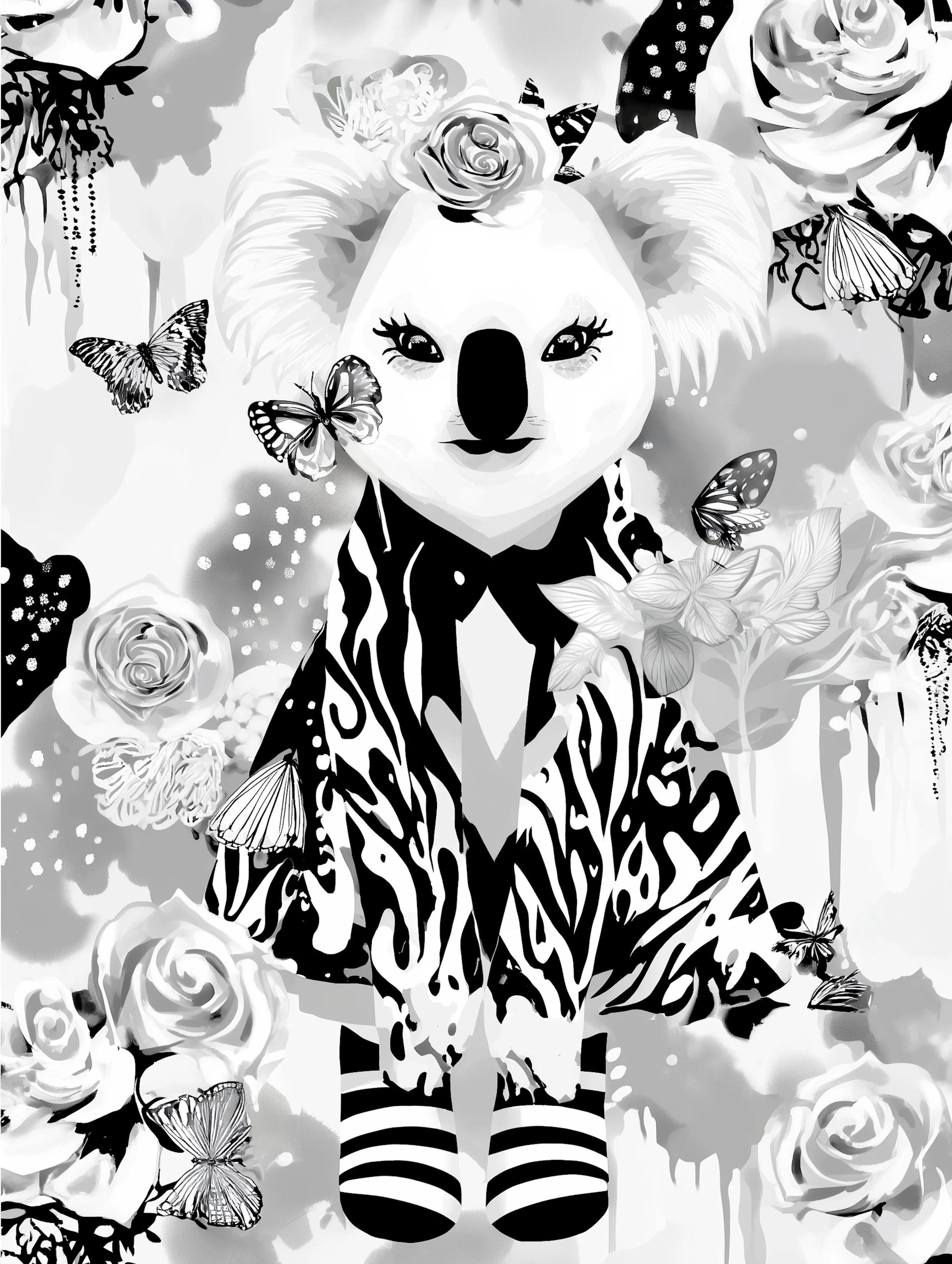 Free printable koala coloring page for adults featuring fashion koala